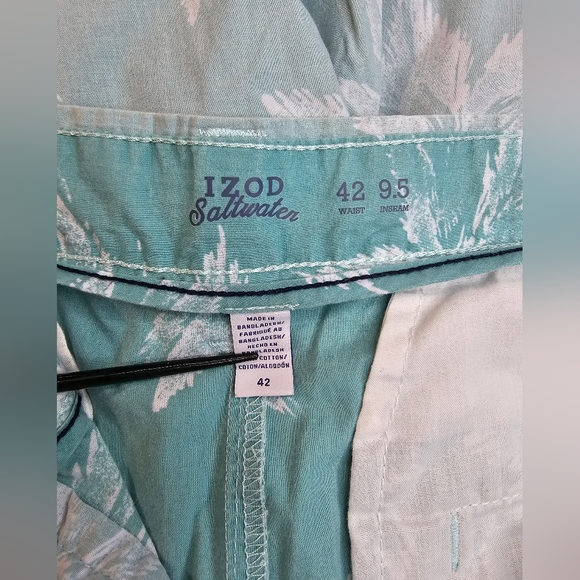 IZOD Saltwater Shorts Aqua Blue Green Tropical Palm Tree Cotton Size 42 - Picture 3 of 4